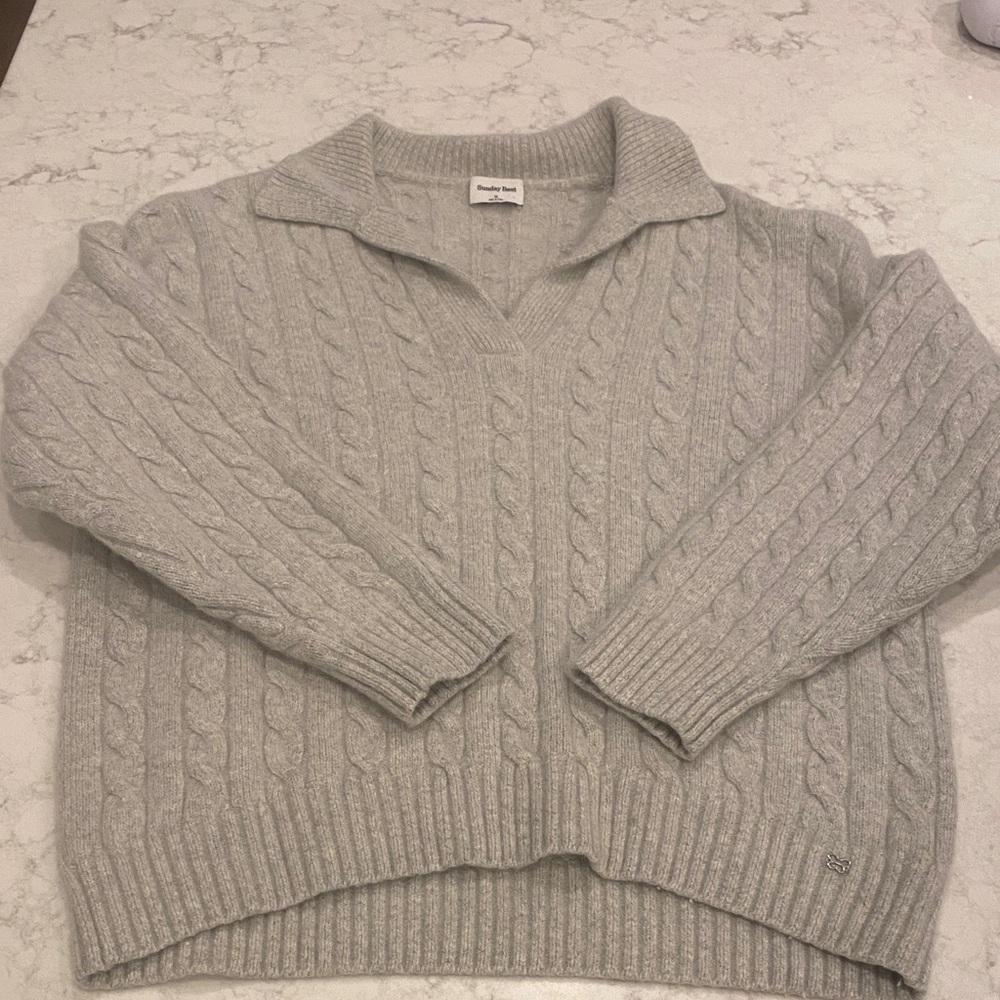 Sunday Best Light Gray Cable Knit V-Neck Sweater